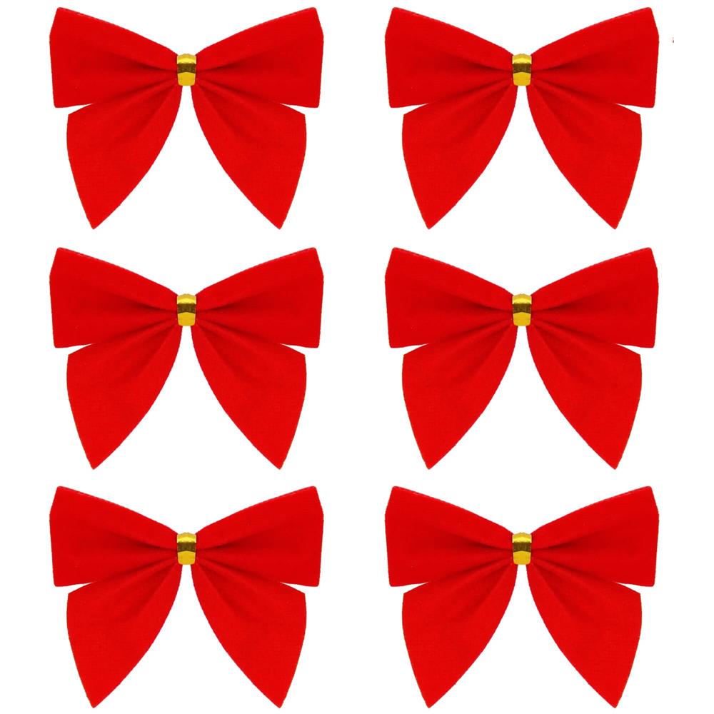 Set 6 ornamente pentru bradul de Craciun, fundita, 8cm, rosu