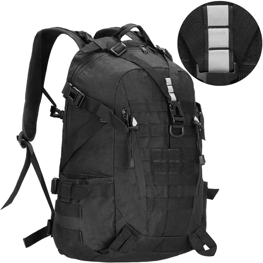 Rucsac militar pentru drumetie, spate cu captuseala groasa ventilata, compartimentat, 40L, negru