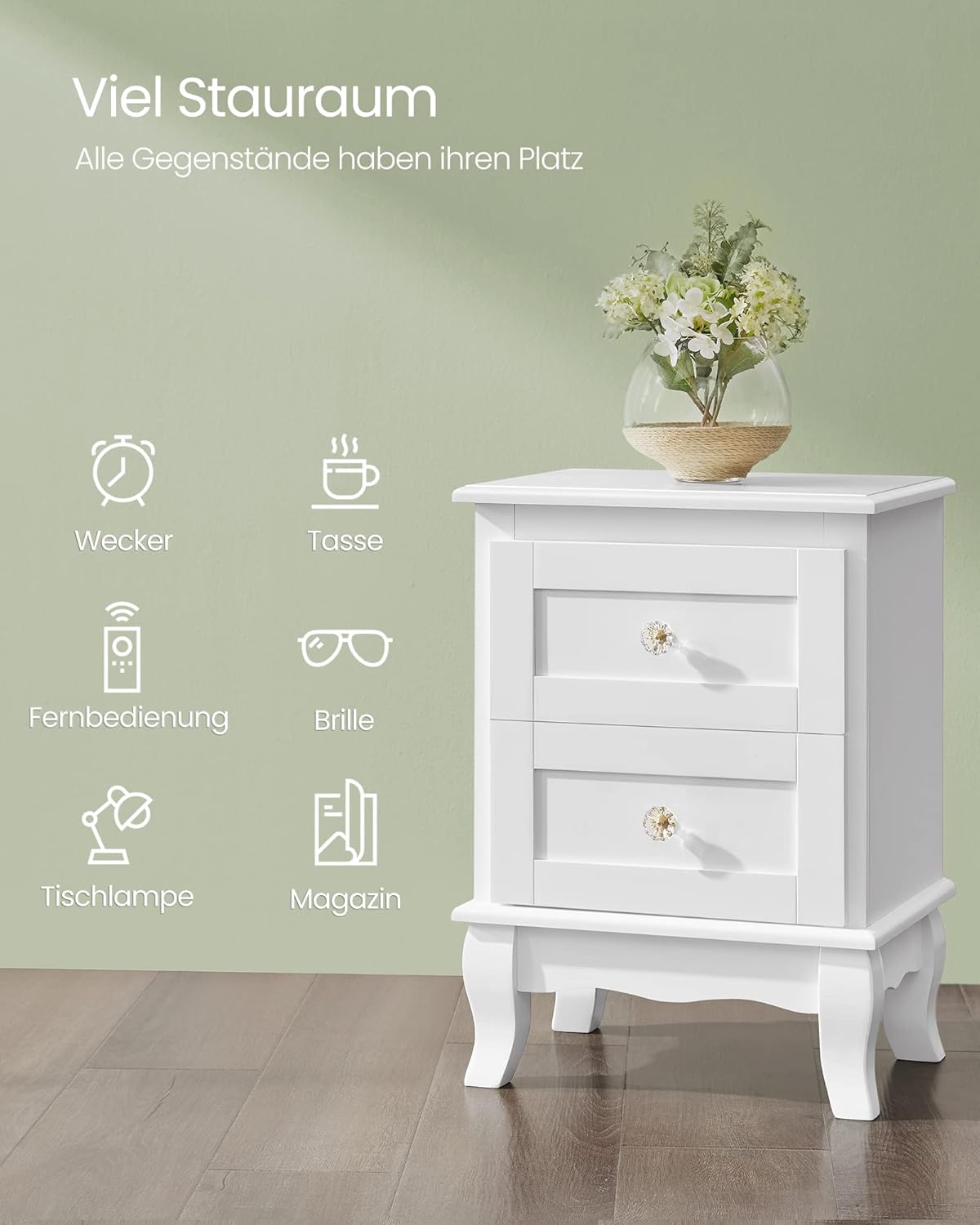 VASAGLE Set de 2 noptiere din MDF, cu sertare, 39x31x53 cm, alb