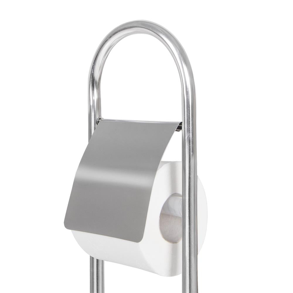 Stand cu perie WC si suport hartie igienica, inox, 72cm, argintiu