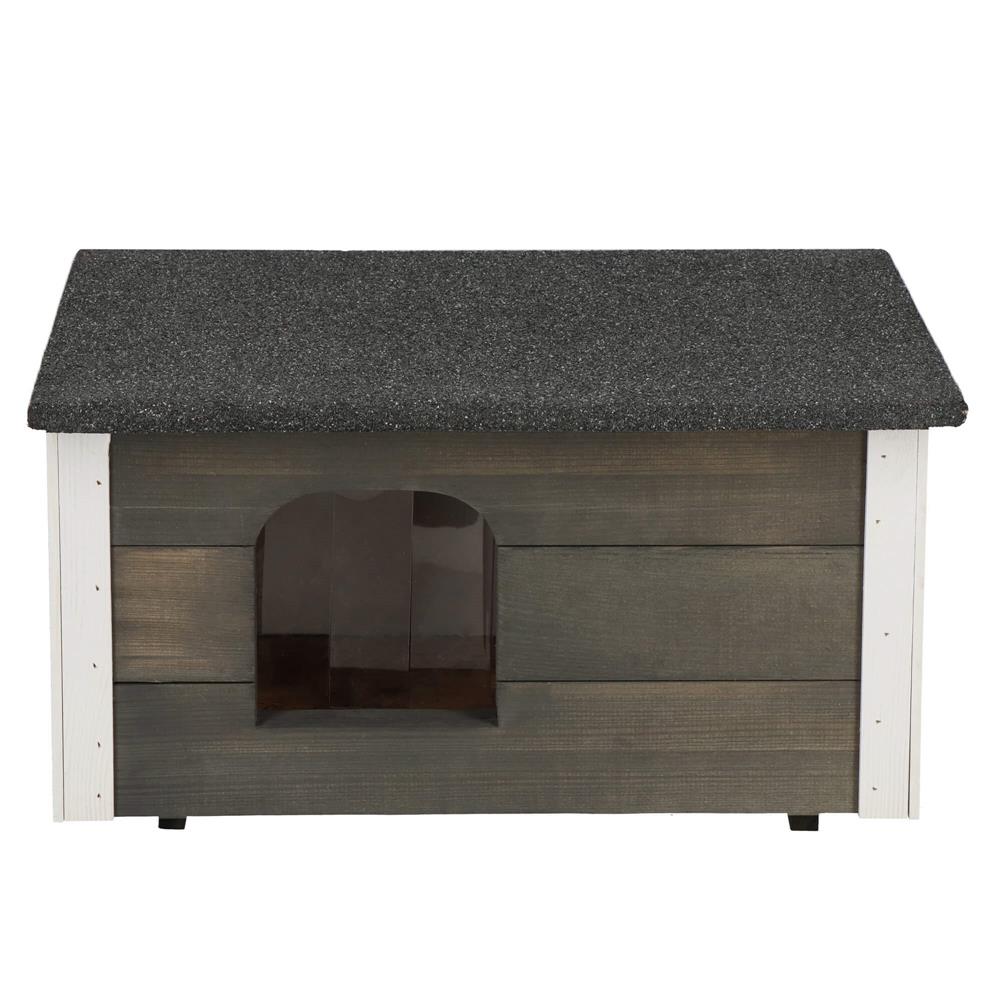 Cusca din lemn pentru caini de talie mica, izolata cu polistiren, capac cu balamale, 56x46x30cm, gri