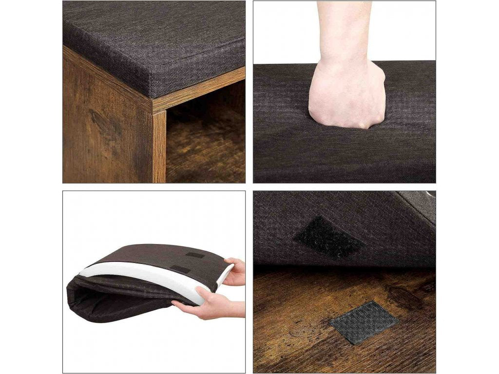 VASAGLE Banca pentru hol cu suport pentru pantofi, 10 compartimente, cu perna, 104x48x30cm, maro rustic