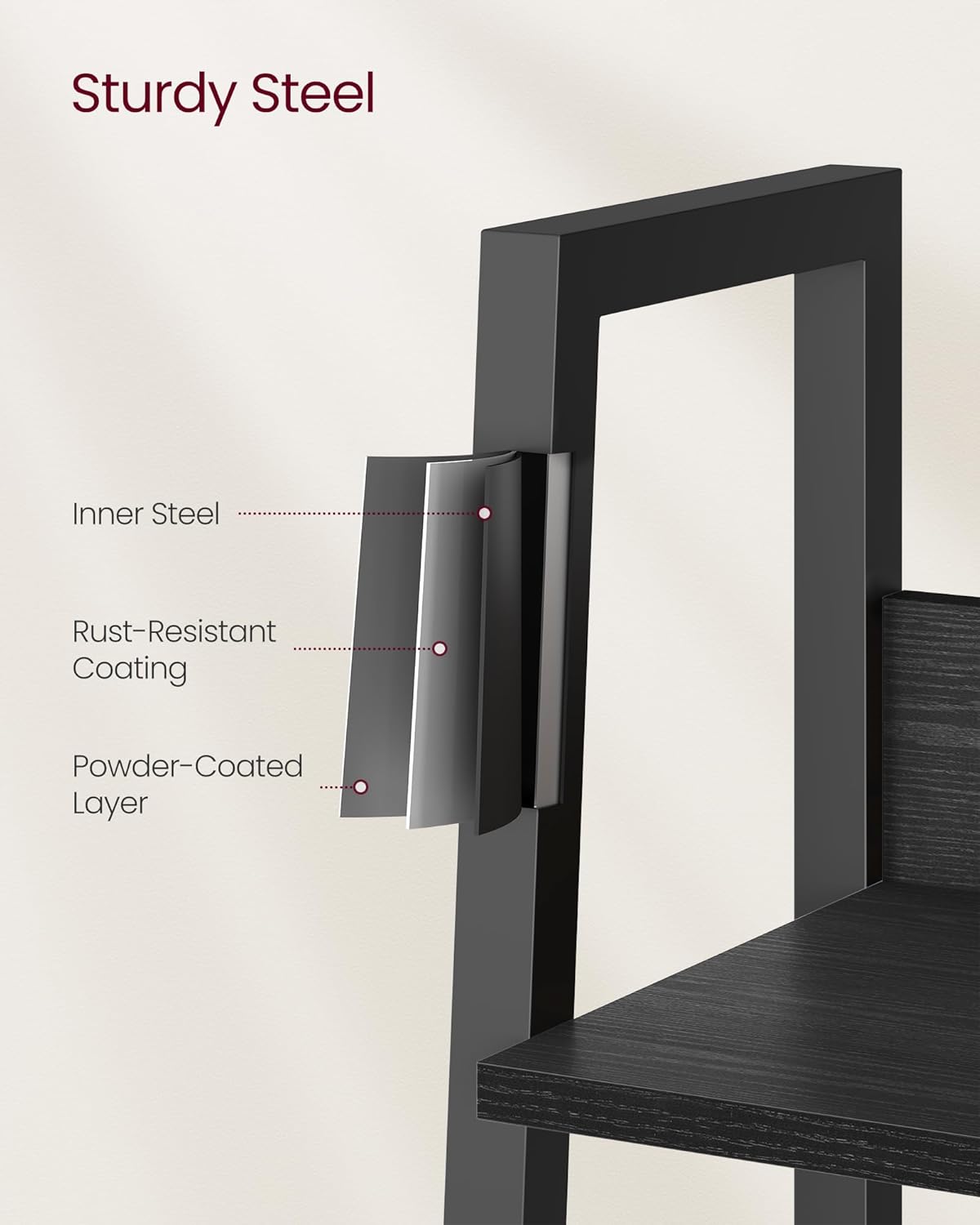 VASAGLE Biblioteca tip scara, cadru otel cu 5 polite, stil industrial, 80x30x170 cm, negru - 6