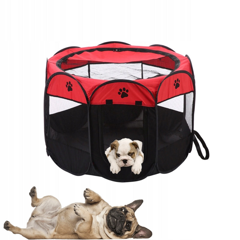 Tarc pliabil pentru animale de companie, diametru 70cm, negru rosu