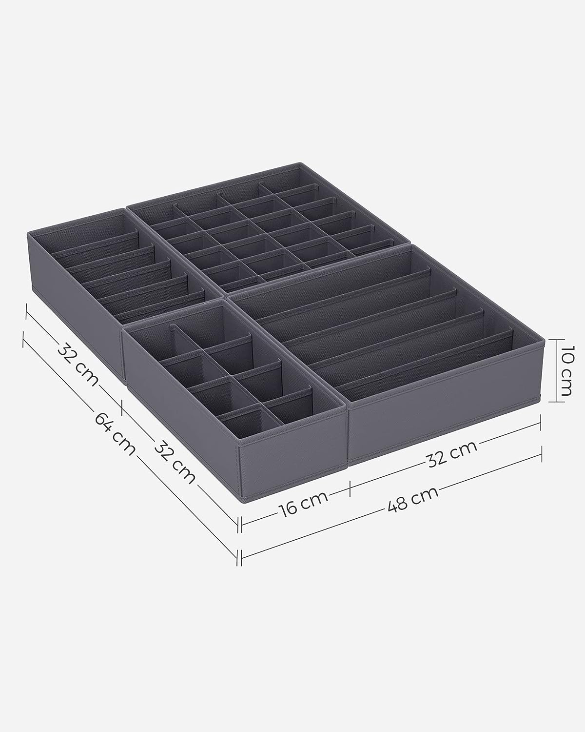 Organizatoare dulap sau sertar, set 8 cutii de depozitare a lenjeriei de corp, pliabile, 64x48x10cm, gri