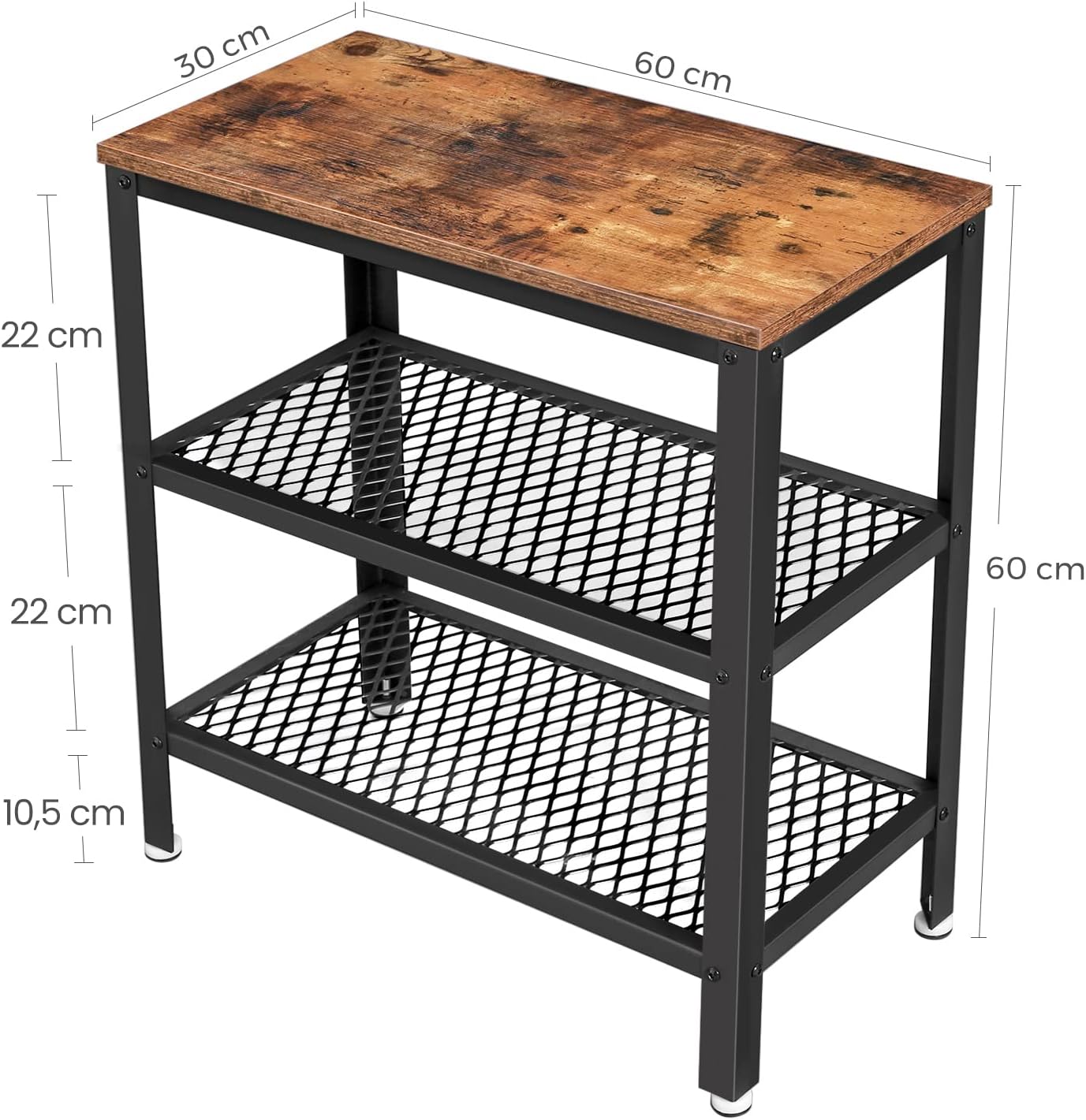VASAGLE Masa de cafea laterala, cu 3 nivele, cadru din otel, 60x30x60cm, maro rustic