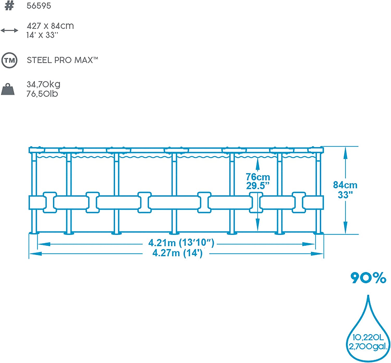 Piscina cadru metalic Bestway, 427x84 cm, 10.200 litri, cu pompa de filtrare