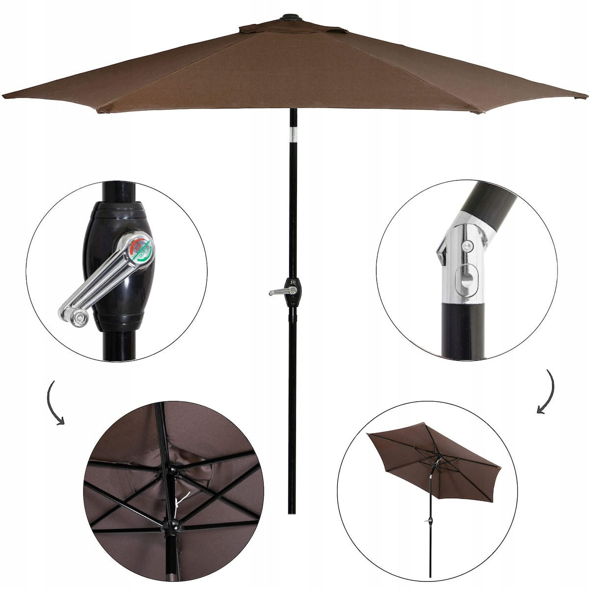 Umbrela terasa gradina, cu manivela si inclinare, GU23, diametru 260cm, maro