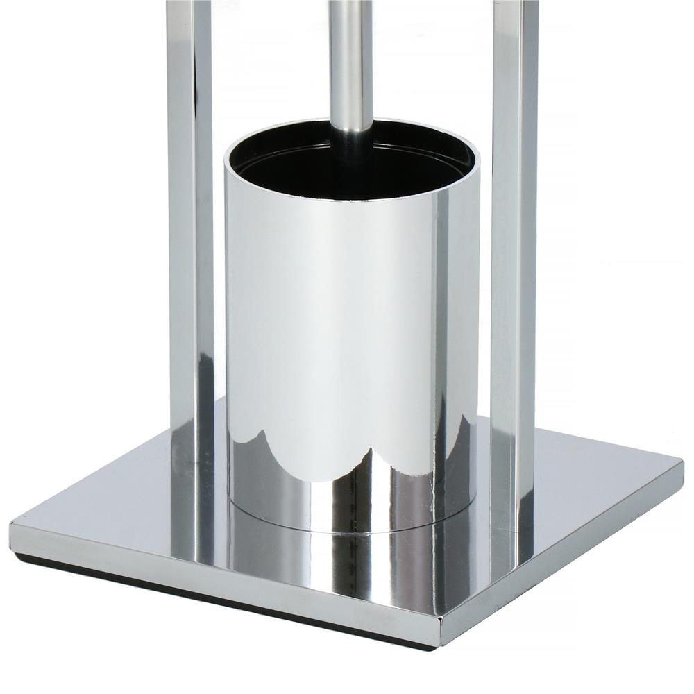 Stand cu perie WC si suport hartie igienica, inox si bambus, 75cm, argintiu