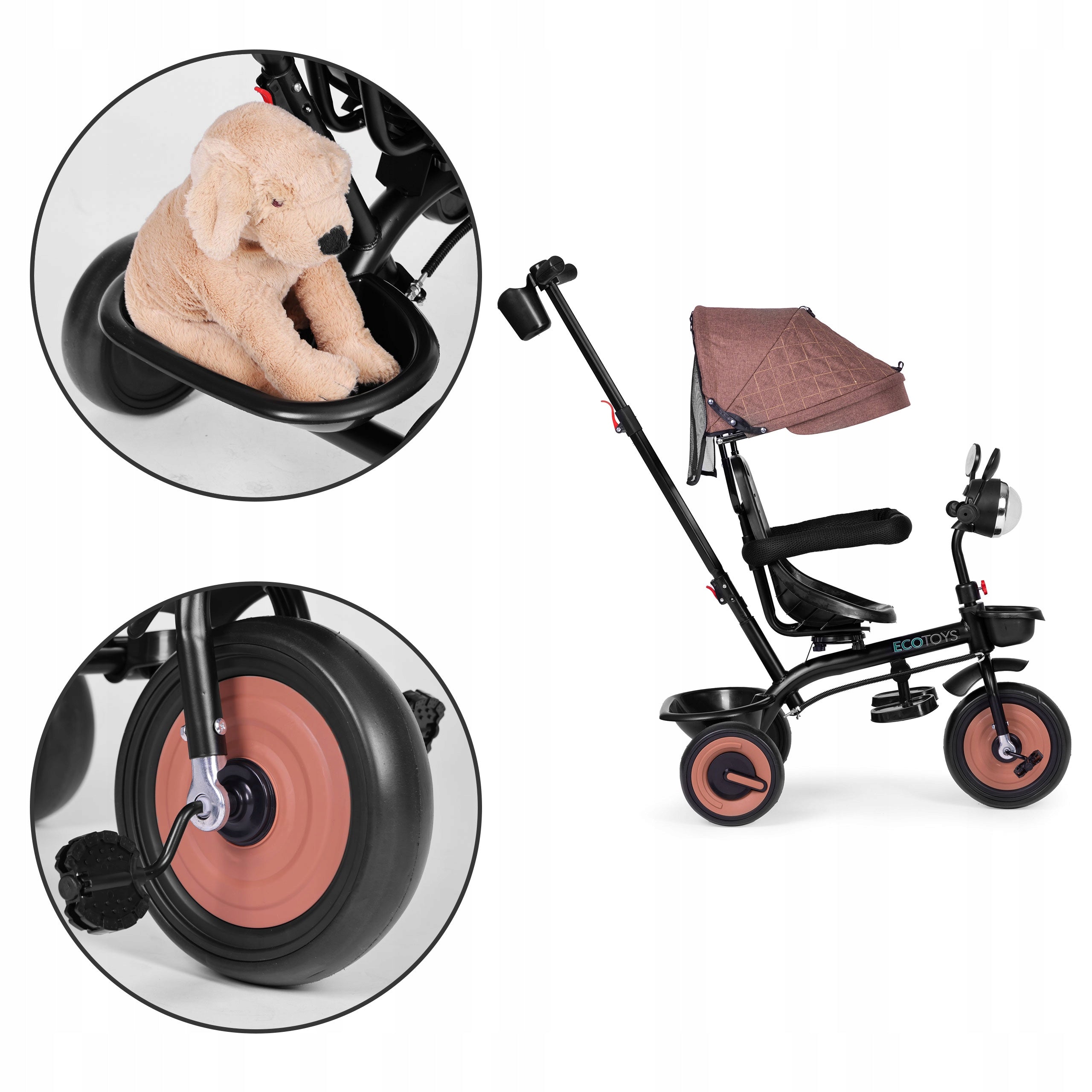 Tricicleta 3 in 1 pentru copii 61x41x25 cm, sezut rotativ, lumina si sunete, cadru otel si roti EVA, negru