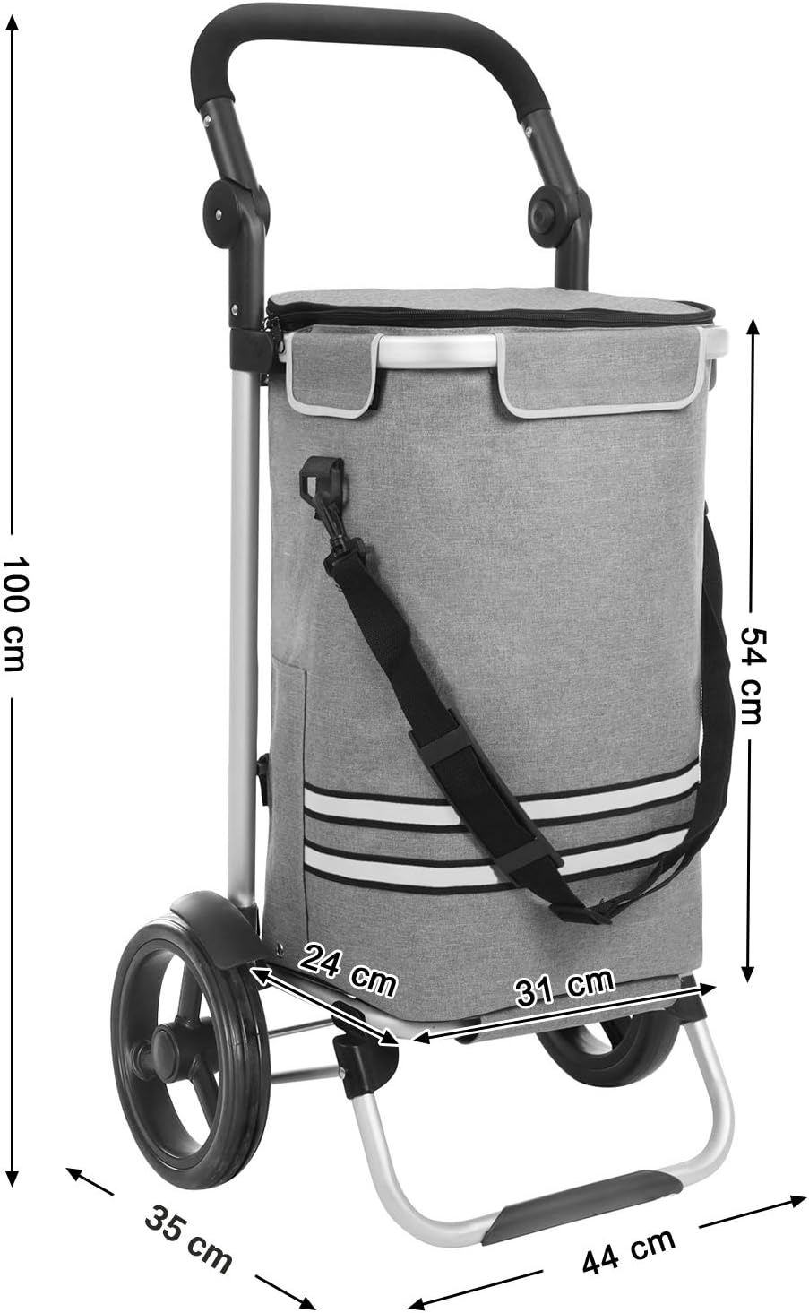 SONGMICS Carucior de cumparaturi piata, pliabil, compartiment frigorific, multifunctional, 44x35x100 cm, gri