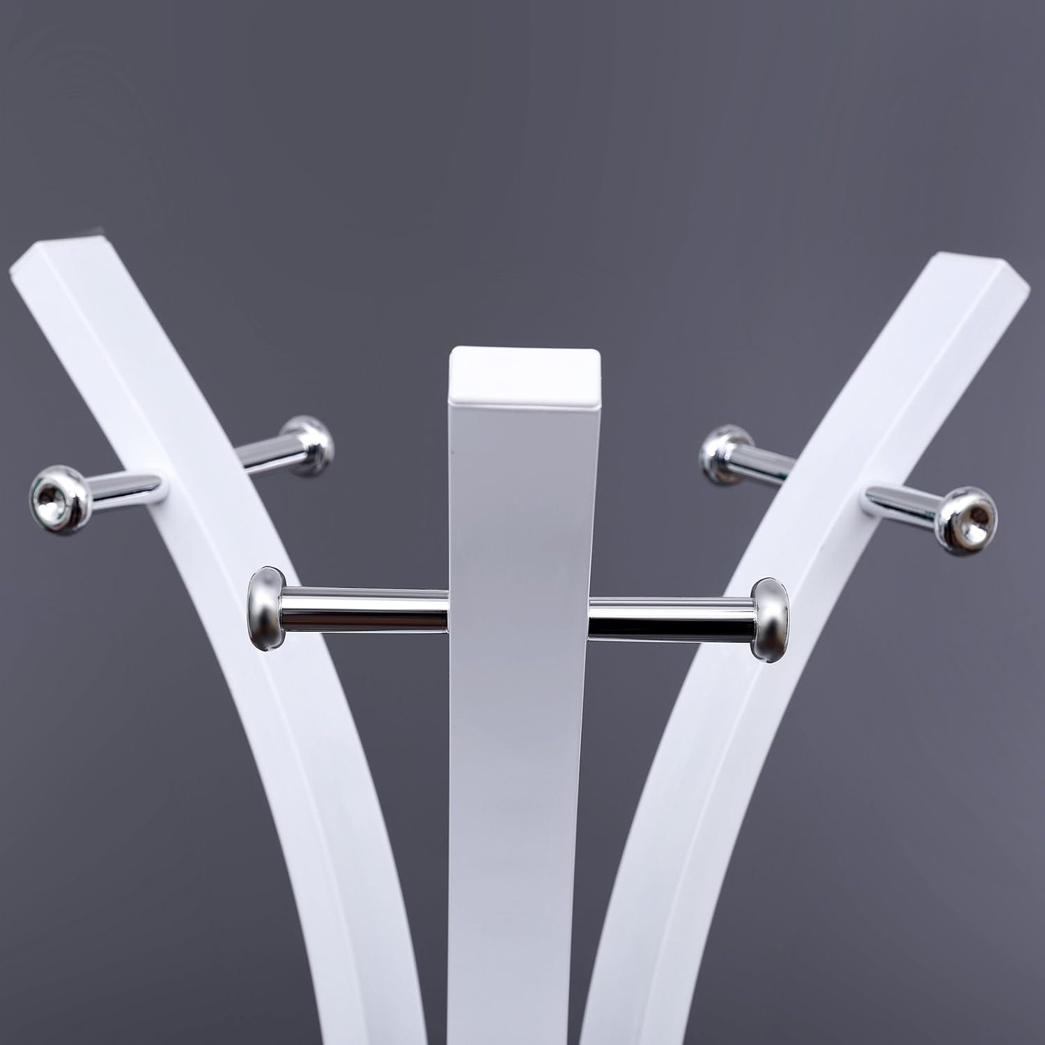 SONGMICS Cuier metalic 176x50x50 cm, cu 9 carlige, otel vopsit si plastic ABS, alb