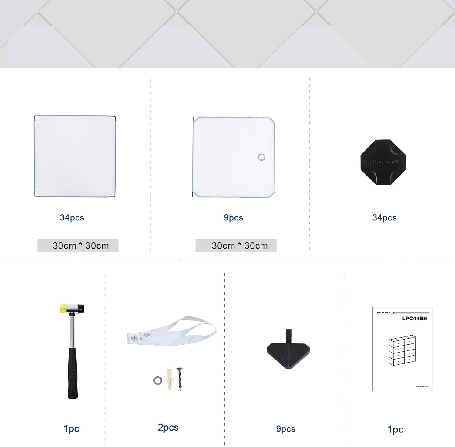 SONGMICS Organizator modular 93x31x93 cm, 9 cuburi cu usi, plastic si cadru metalic, alb