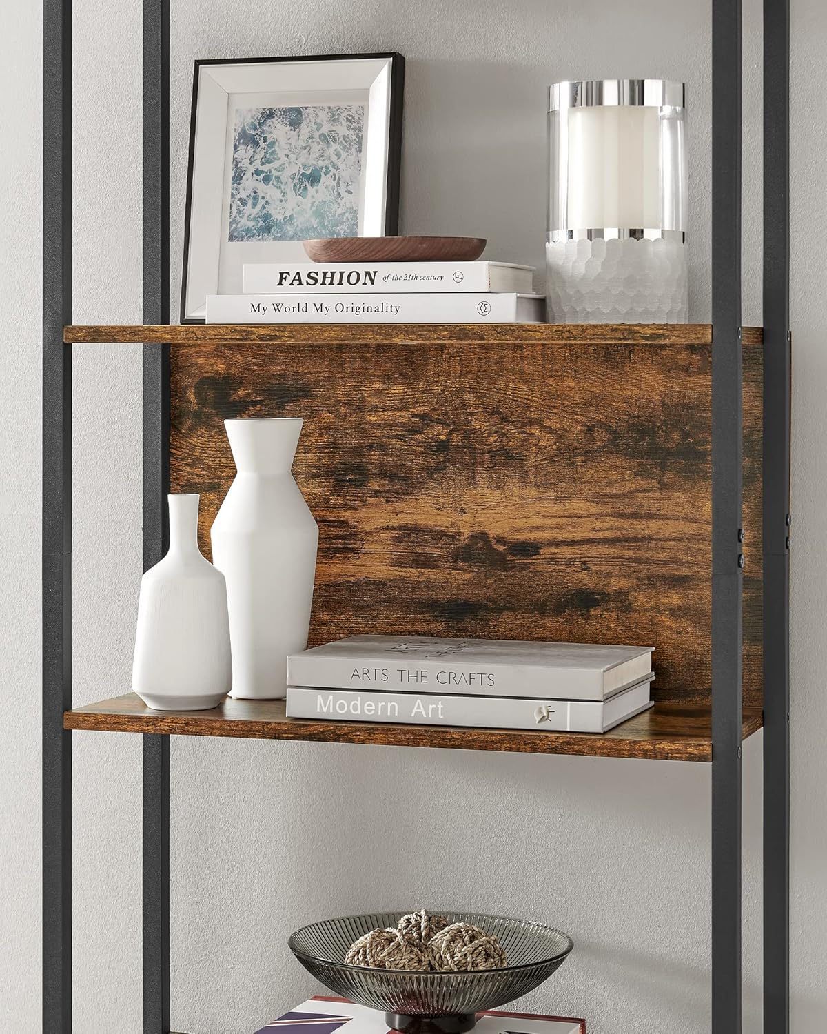 VASAGLE Biblioteca 60x24x186 cm, 6 rafturi, stil industrial, PAL si otel, maro rustic-negru