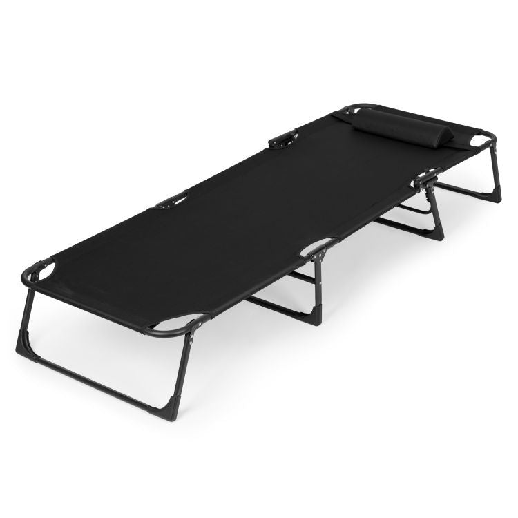 Sezlong pliabil 193x67x79 cm, spatar reglabil 4 pozitii, cadru otel si material Oxford, negru