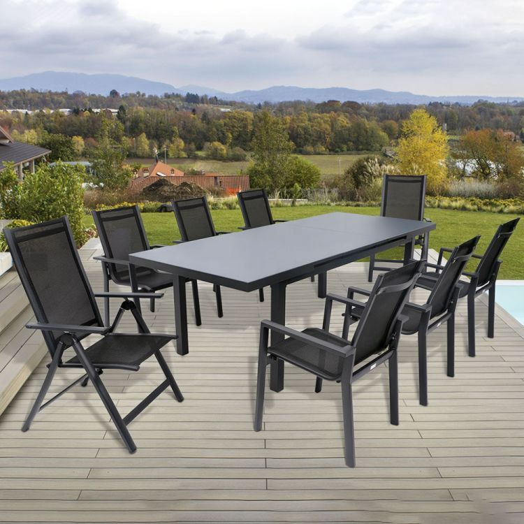 Set 4 scaune gradina 70x57x106 cm, pliante cu spatar reglabil 7 pozitii, structura otel si textilena, gri