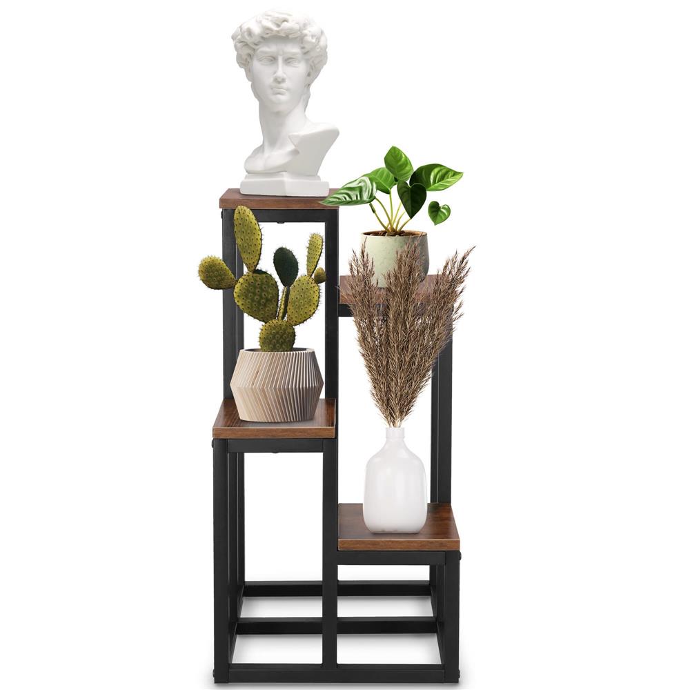 Stand pentru flori, cadru metalic, 4 etajere, 34x34x68 cm, maro inchis