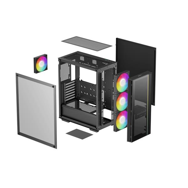 CARCASA DeepCool "MATREXX55",middle tower,gaming,fara sursa,suporta 8xfan, 4xfan inclus, USB 3.1 gen1x1, USB-C,audio+mic,7 sloturi expansiune,negru "R-MATREXX55-BCADA4-G-4"