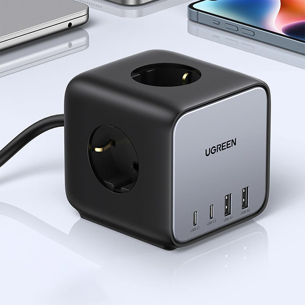INCARCATOR RETEA Ugreen, "CD268", Powerstrip, Quick Charge 65W, 3 x AC, 2 x USB Type-C Output 5V/3A, 2 x USB, include cablu lungime 1.8m, gri "60113" - 6957303861132