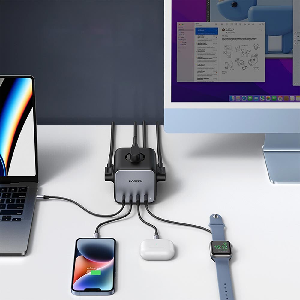 INCARCATOR RETEA Ugreen, "CD268", Powerstrip, Quick Charge 65W, 3 x AC, 2 x USB Type-C Output 5V/3A, 2 x USB, include cablu lungime 1.8m, gri "60113" - 6957303861132