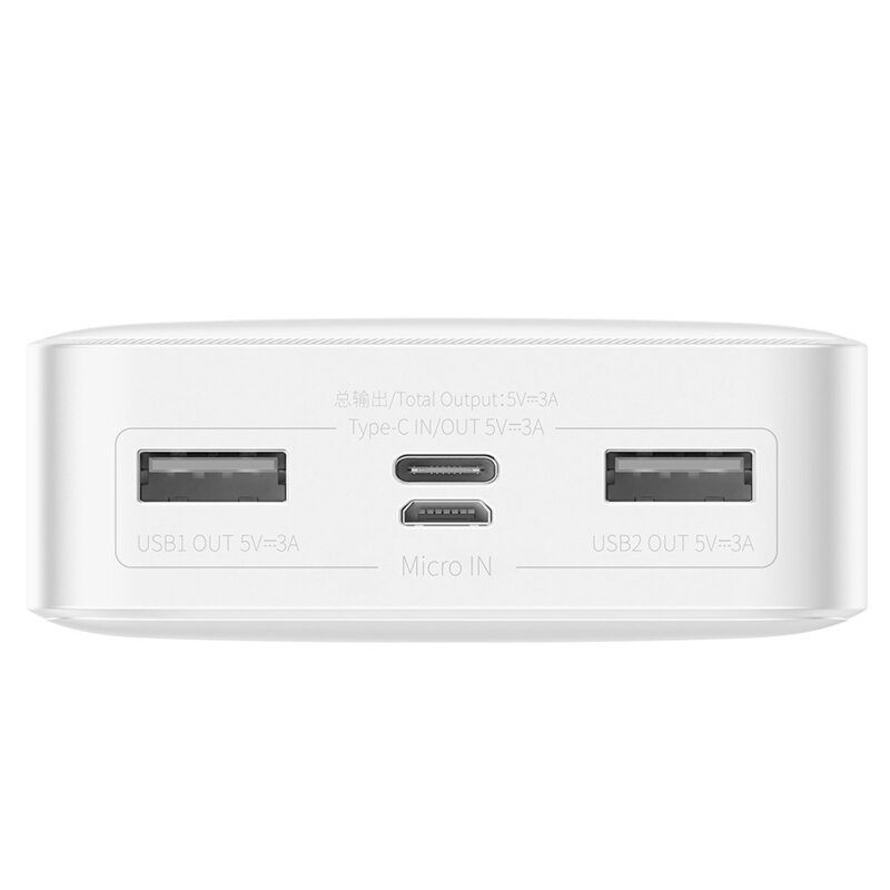POWER BANK Baseus Bipow, 20000mAh, 15W, 2 x USB; 1 x USB Type-C, digital display pt. status baterie, total 3A, alb, "PPBD050102" - 6932172618223