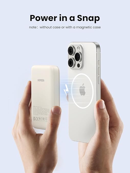 POWER BANK Ugreen "PB561" Magnetic Wireless, 10000mAh, 20W, 1 x USB Type-C output/input, 15W wireless charging, alb, "25208" - 6941876222087