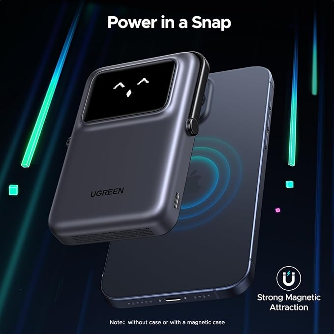 POWER BANK Ugreen "PB764", 10000mAh, 20W, prindere magnetica, wireless charging: Qi 2 15W max, 1 x USB Type-C input/output, gri "45329"