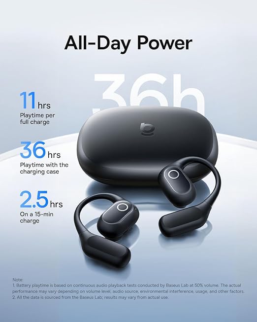 CASTI Baseus Bowie Eli 2i Fit Open-Ear True Wireless, on ear, pt smartphone, microfon pe casca, conectare prin Bluetooth 6.0, negru "A0102604" (timbru verde 0.18 lei) - 6932172696931