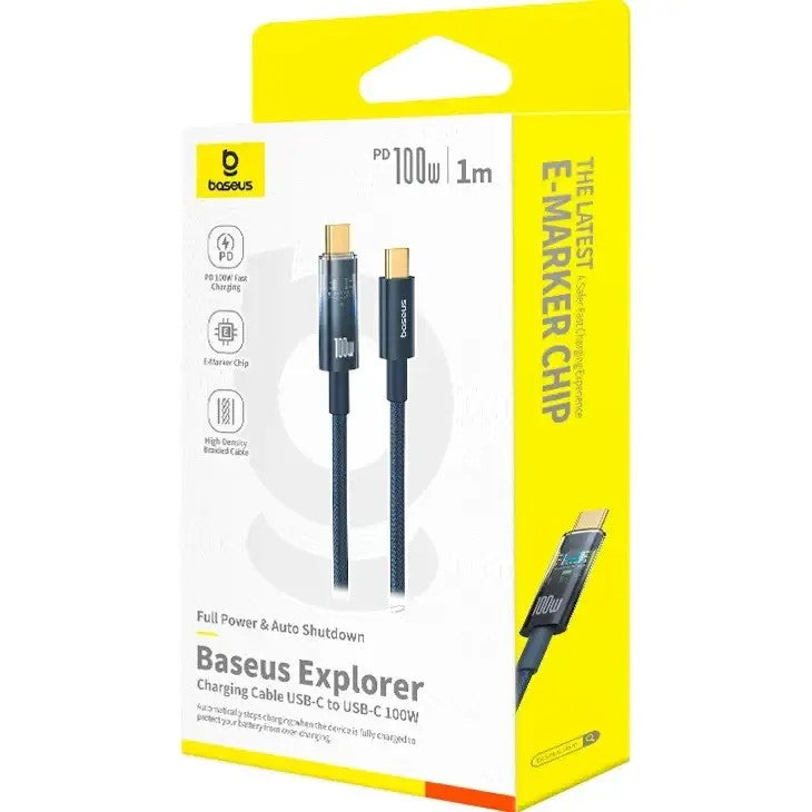 CABLU alimentare si date Baseus Explorer, Fast Charging Data Cable pt. smartphone, USB Type-C la USB Type-C 100W, oprire automata incarcare, braided, 1m, albastru "P10319704321-00"