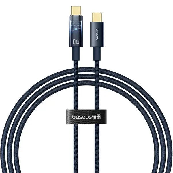 CABLU alimentare si date Baseus Explorer, Fast Charging Data Cable pt. smartphone, USB Type-C la USB Type-C 100W, oprire automata incarcare, braided, 1m, albastru "P10319704321-00"