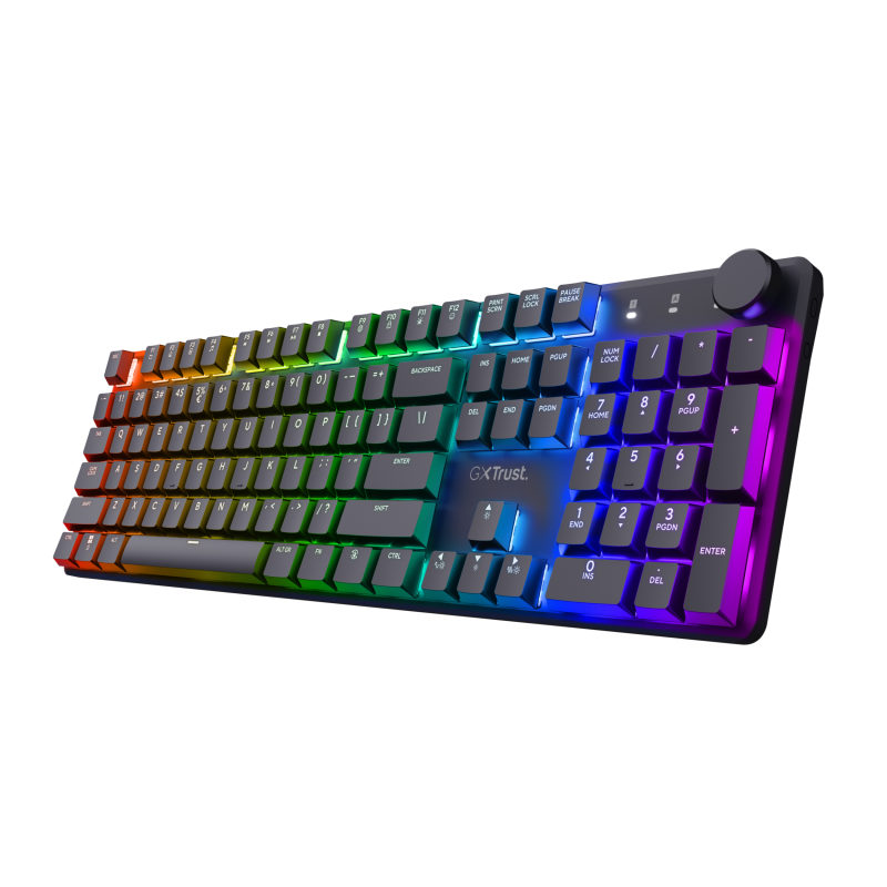 Tastatura gaming mecanica Trust GXT 868 Torix Premium wireless, 104 taste, 12 taste multimedia programabile, negru