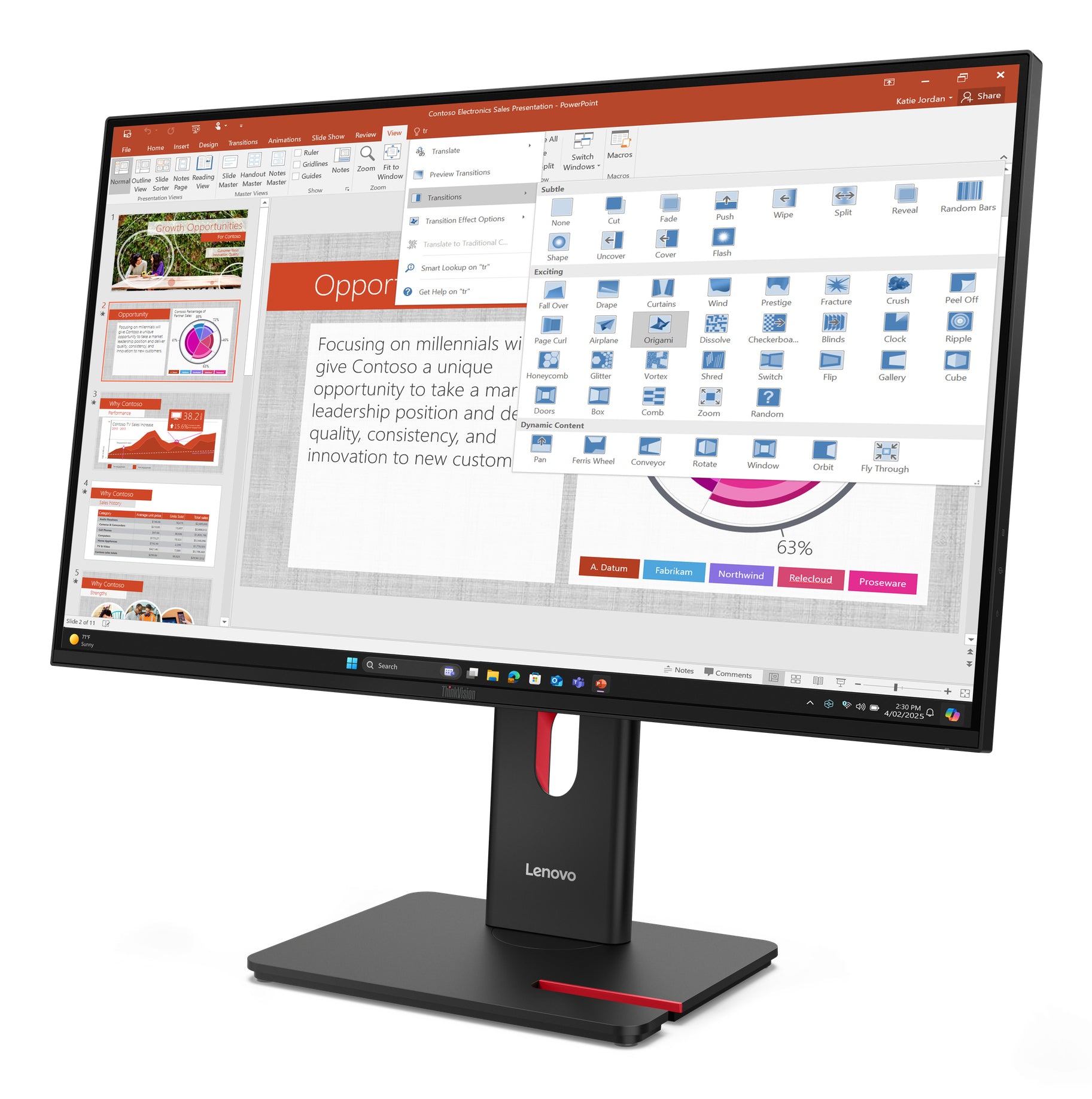 Lenovo Monitor ThinkVision T27-40 27" IPS FHD AG 4ms 300cd 1500:1 120Hz HUB Tilt Swivel Lift Pivot "64A5MAT6EU"