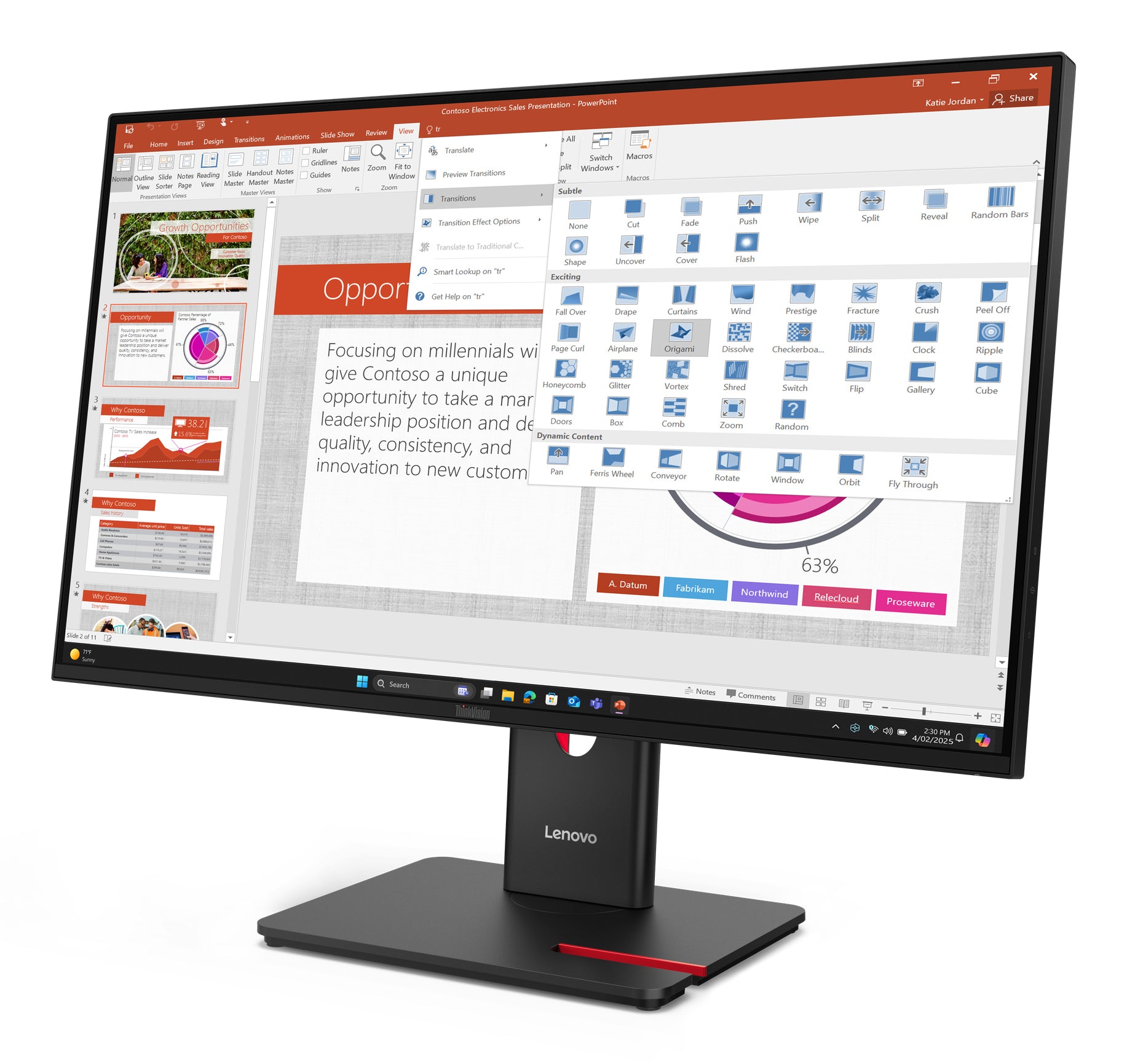 Lenovo Monitor ThinkVision T27-40 27" IPS FHD AG 4ms 300cd 1500:1 120Hz HUB Tilt Swivel Lift Pivot "64A5MAT6EU"