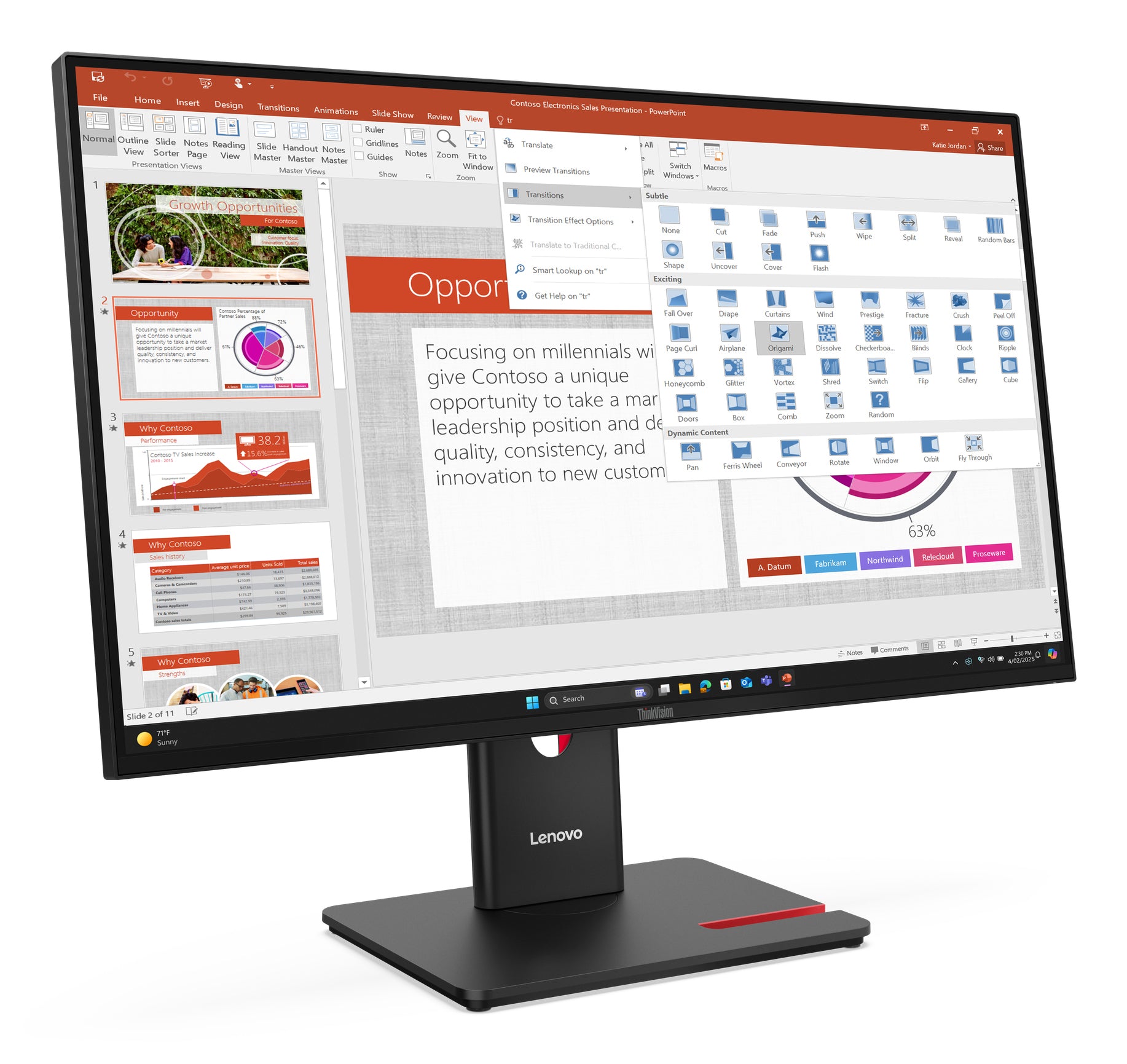 Lenovo Monitor ThinkVision T27-40 27" IPS FHD AG 4ms 300cd 1500:1 120Hz HUB Tilt Swivel Lift Pivot "64A5MAT6EU"