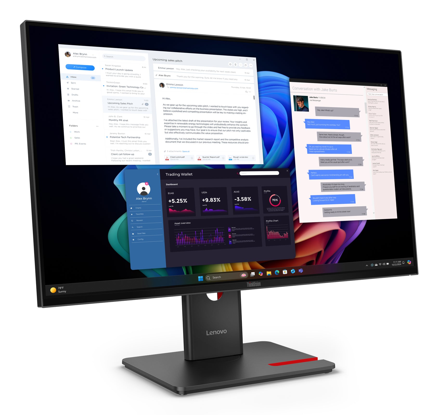 Lenovo Monitor ThinkVision T27UD-40 27" IPS UHD 4ms 350cd 1500:1 60Hz Dock HUB Tilt Swivel Lift Pivot "64AFGAT2EU"