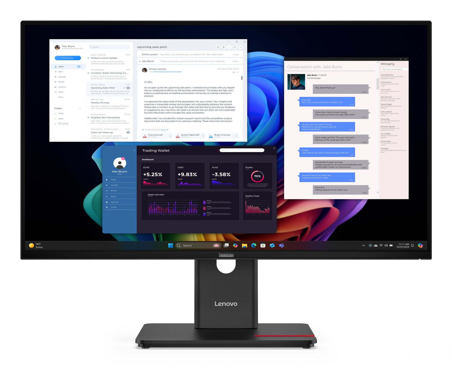 Lenovo Monitor ThinkVision T27UD-40 27" IPS UHD 4ms 350cd 1500:1 60Hz Dock HUB Tilt Swivel Lift Pivot "64AFGAT2EU"