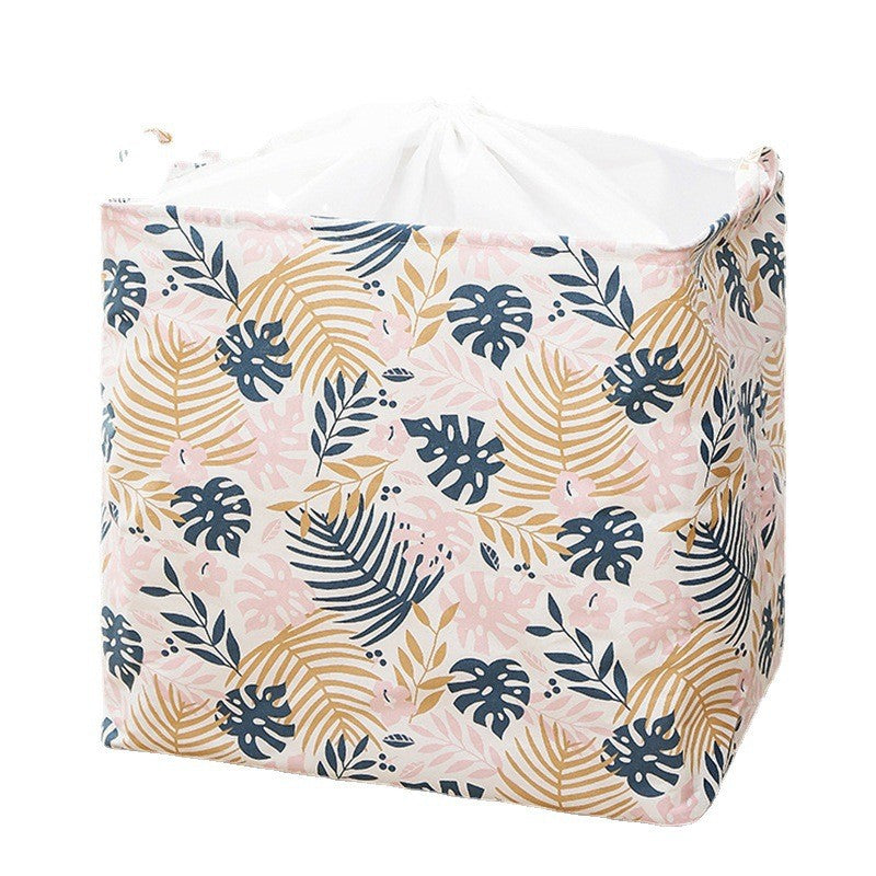 Cos de Depozitare pentru Rufe, Cos Pliabil CLOTHBOX pentru Depozitarea Jucarii, Haine, Cos de Haine Murdare cu Snur, 80 x 50 x 50 cm, Model Frunze, Alb Multicolor