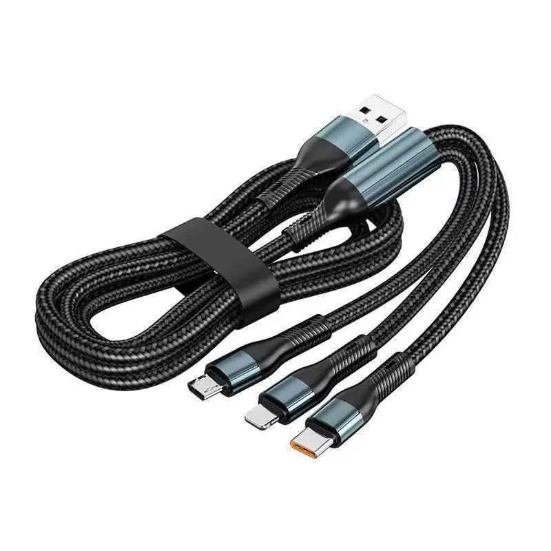 Cablu Multifunctional de Incarcare pentru Telefon 3in 1, Cablu de incarcare rapida 66W, potrivit pentru Auto, Universal pentru Android si iOS, 1.2M, Negru