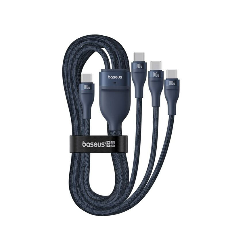 CABLU alimentare si date Baseus One-for-three, Fast Charging Data Cable pt. smartphone, USB Type-C la 3 x USB Type-C 100W, 1.5m, albastru "P10377503321-00" - 6932172669805