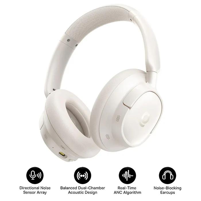 CASTI Baseus Bowie Bass BH1 NC Wireless Noise Cancelling, over ear, 40mm Dynamic Drivers, autonomie 80 ore, microfon pe casca, conectare prin Bluetooth 6.0, alb "A0203702" (timbru verde 0.18 lei) - 6932172697006
