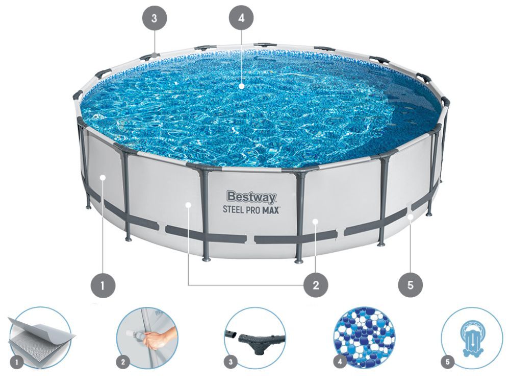 Piscina rotunda cadru metalic Bestway, Steel Pro MAX, 457 x 107 cm, cu toate accesoriile