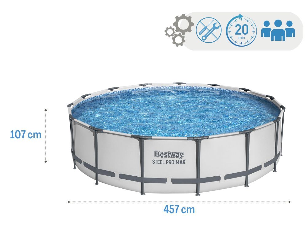 Piscina rotunda cadru metalic Bestway, Steel Pro MAX, 457 x 107 cm, cu toate accesoriile