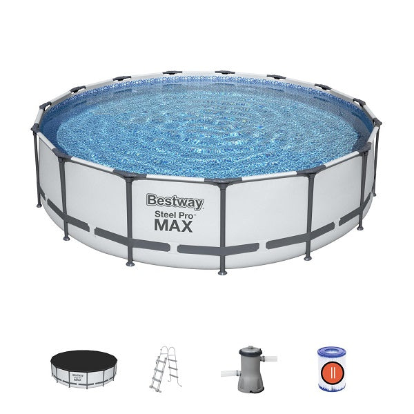 Piscina rotunda cadru metalic Bestway, Steel Pro MAX, 457 x 107 cm, cu toate accesoriile