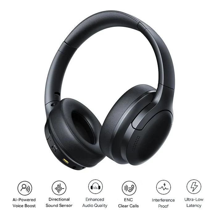 CASTI Baseus Bowie Bass BH1 Lite Wireless Noise Cancelling, over ear, 40mm Dynamic Drivers, autonomie 80 ore, microfon pe casca, conectare prin Bluetooth 6.0, negru "A0203C00" (timbru verde 0.18 lei) - 6953156299320