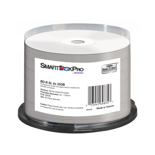 BLANCURI Verbatim SmartDisk Pro BD-R 25GB 6X White Inkjet Printable 50PK Spindle "69835"