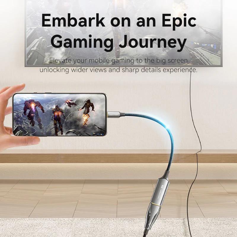 Adaptor video Vention, USB-C (T) la HDMI (M), 0.25m, rezolutie 4K la 60Hz, conectori auriti, gri, 