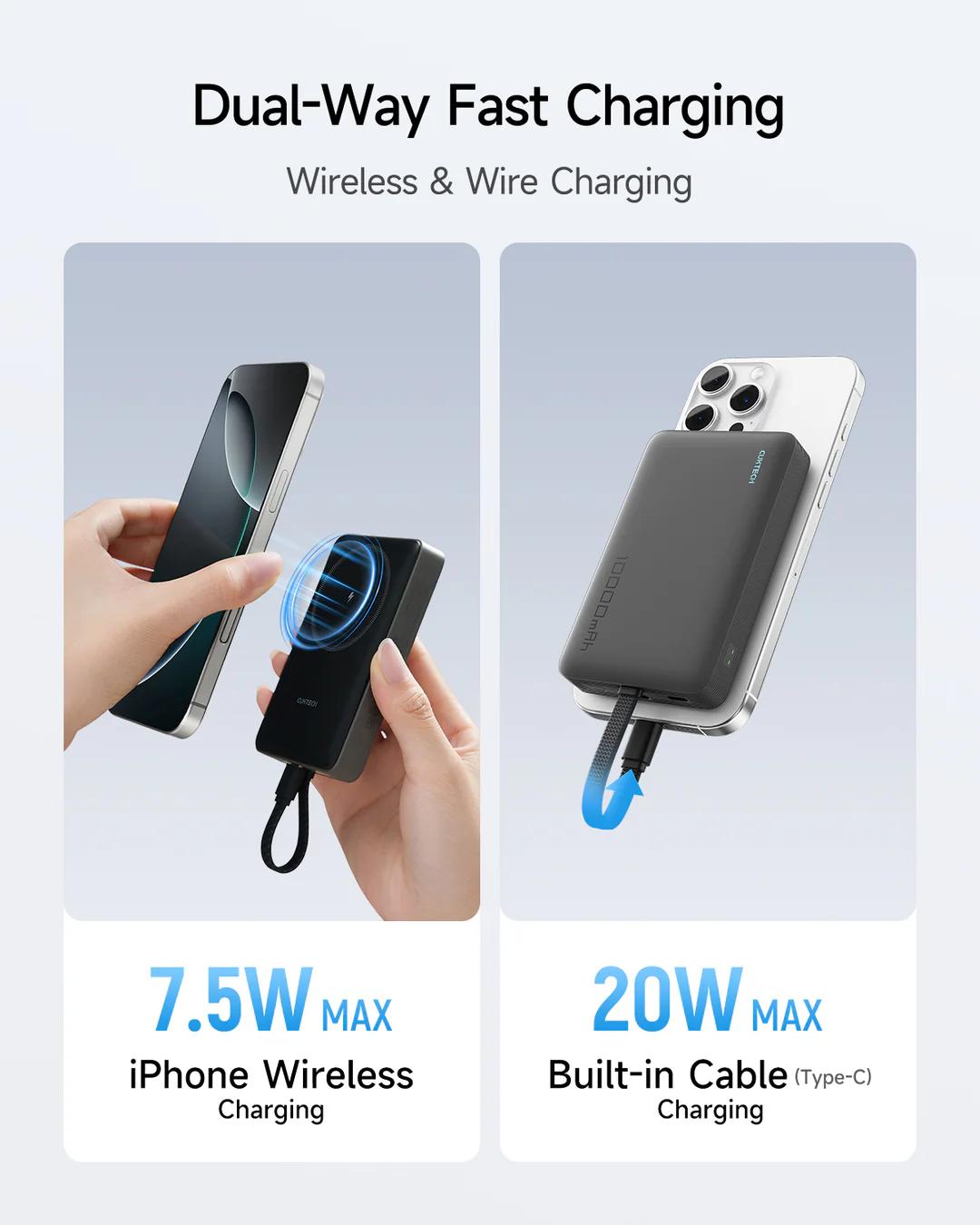 POWER BANK Cuktech Magnetic, 10000mAh, 20W, cablu integrat USB Type-C, gri "CKWPB100LGLBK"