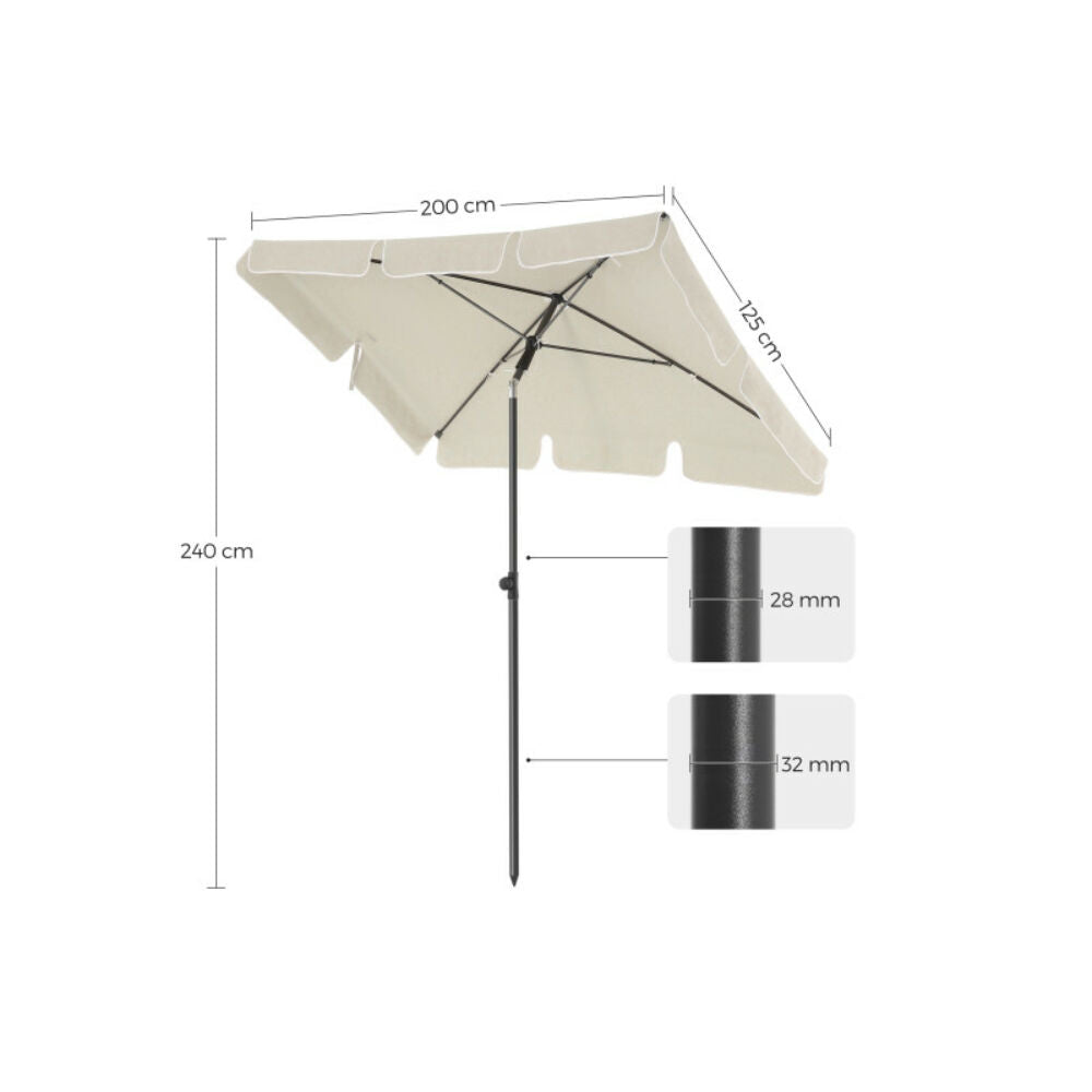 SONGMICS Umbrela terasa gradina sau plaja, cu inclinare 2 directii, protectie UV UPF 50+, husa inclusa, 200x125cm, bej