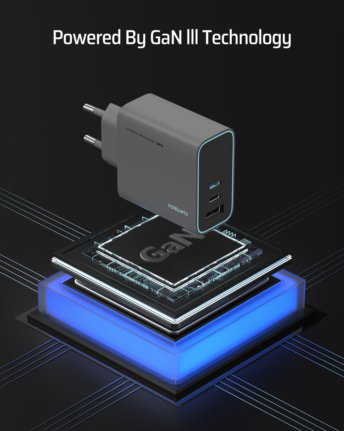 INCARCATOR retea Cuktech 2C1A Quick Charge 65W, 2 x USB Type-C Output, 1 x USB Output, include Cablu USB Type-C la USB Type-C 1m, negru 