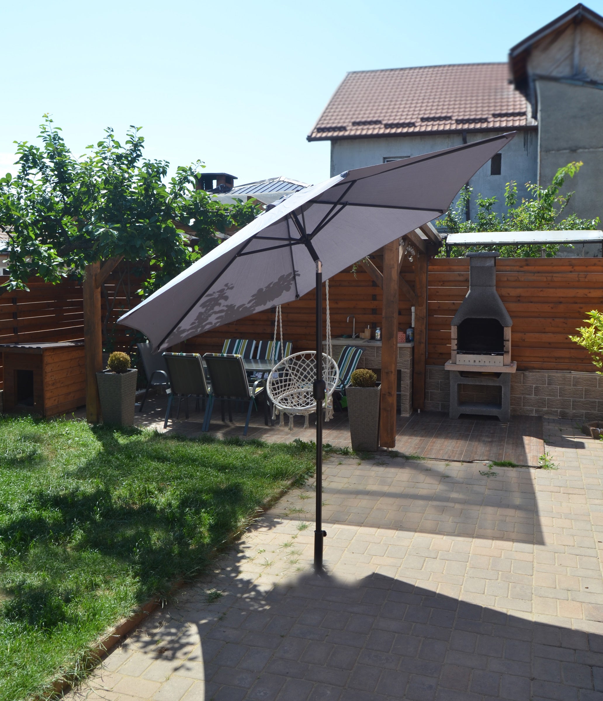 Umbrela terasa gradina, Sersimo Santorini, cu manivela si inclinare, rotunda 270cm, Gri